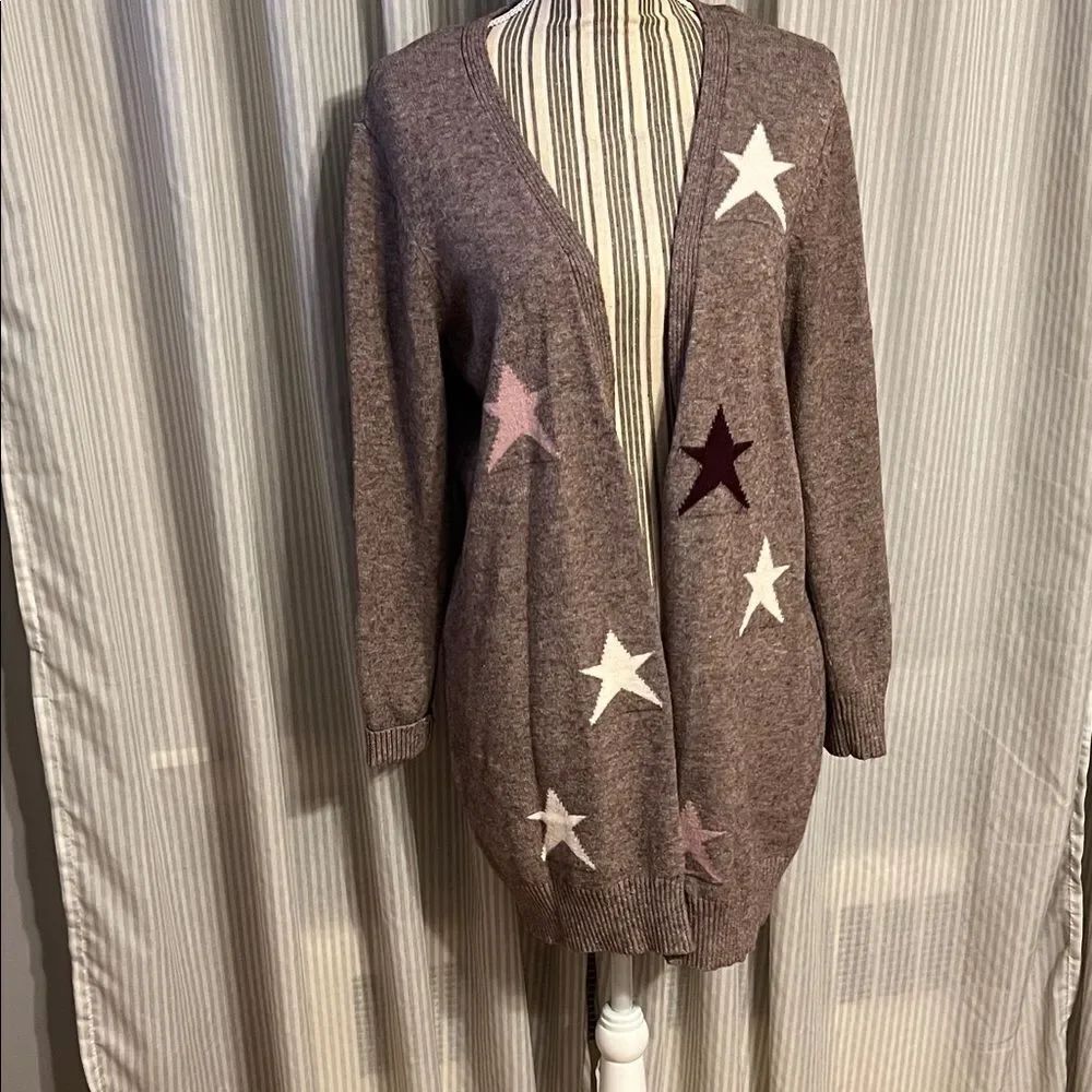 Star Patterned Brown Cardigan Sweater